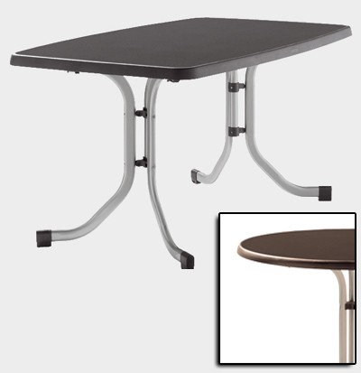 SIEGER Gartentisch / Klapptisch 150x90cm Stahl champ. / Mecalit mocca