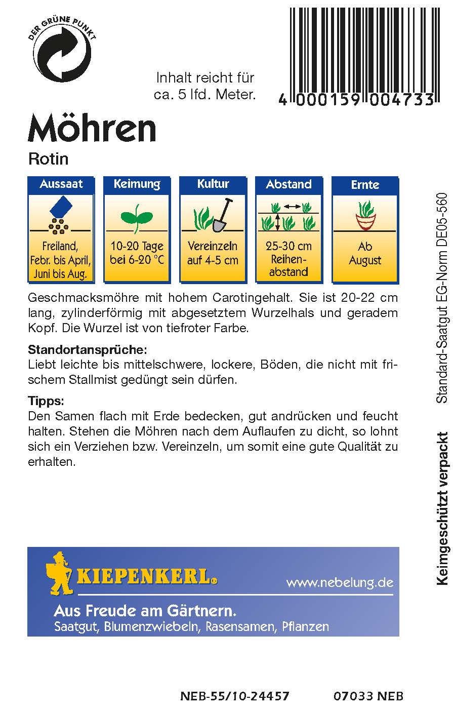 Saatgut Möhren/Karotten Rotin