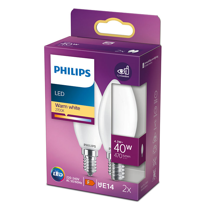 Philips LED classic 470 Lumen B35 E14 Warmweiß