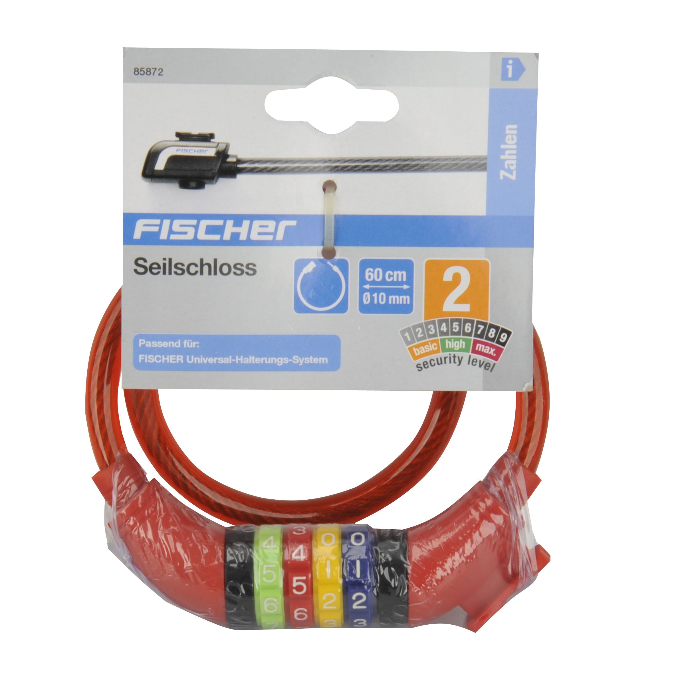Fischer Fahrradschloss / Kinder-Seilschloss mit Zahlen Ø 10mm L 60cm