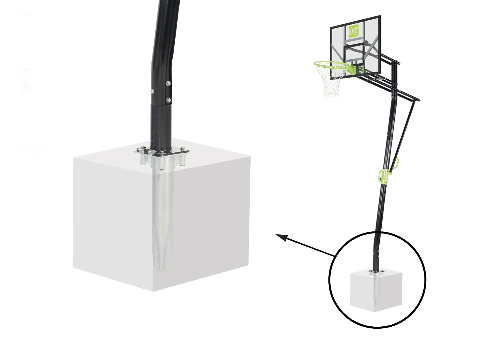 Basketballkorb dunking mit Ständer und Bodenanker EXIT 230-305cm