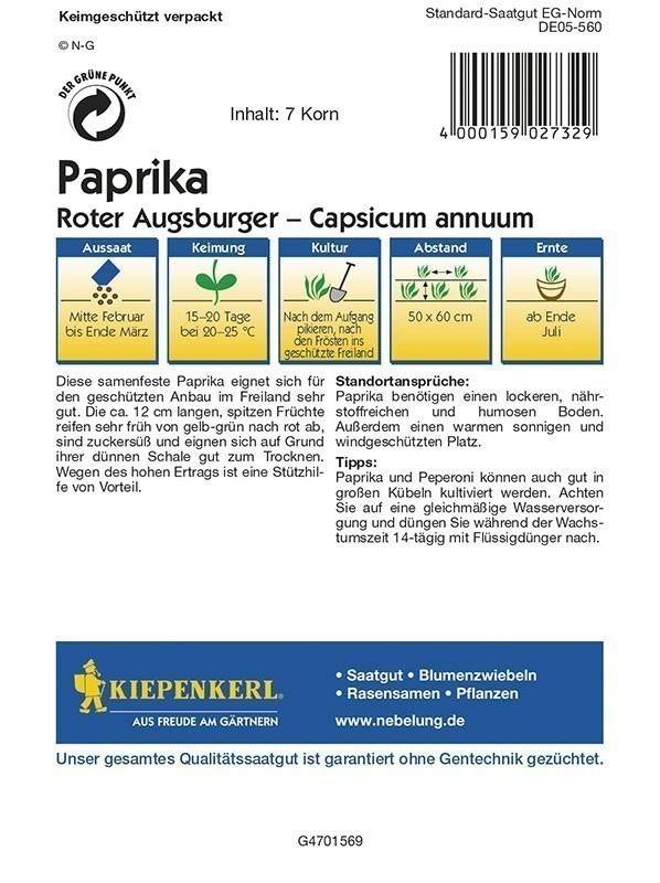 Kiepenkerl Saatgut Paprika Roter Augsburger