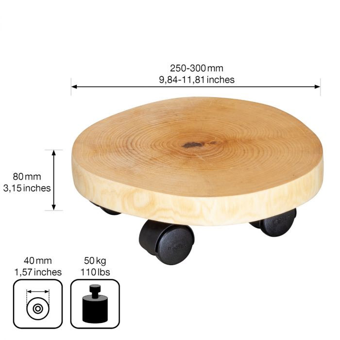 Multiroller Pflanzenroller Holz natur 250-300 mm für 50 kg