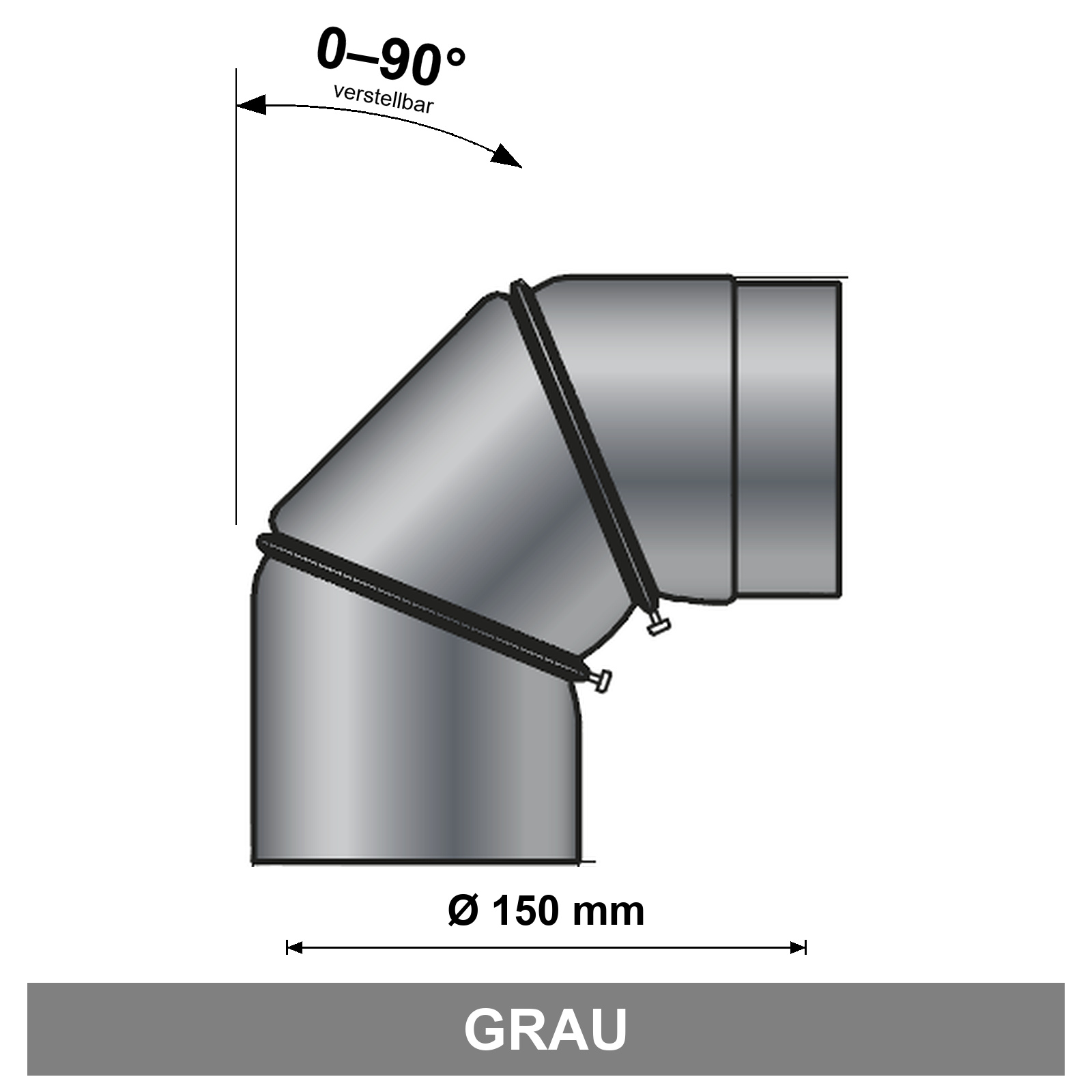 EdiFire Ofenrohrbogen 0–90° Ø 150 mm, grau