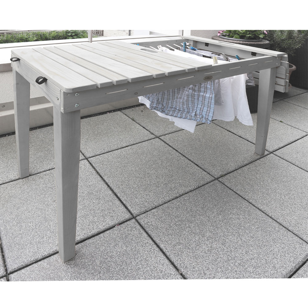 Habau Gartentisch / Balkontisch mit Wäscheleine Holz grau 106x60cm