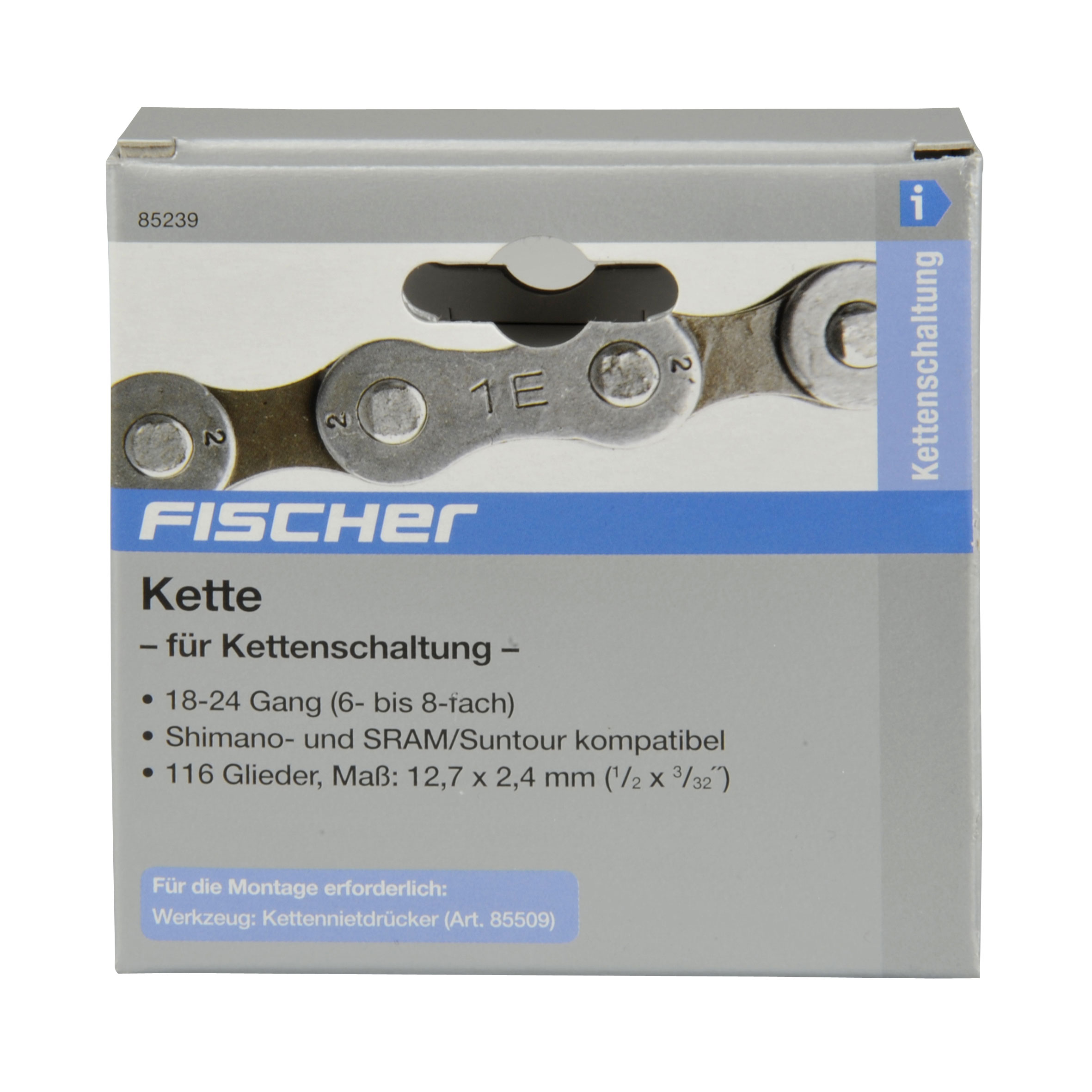 Fischer Fahrradkette für 18-24 Gangschaltung 1/2 x 3/32"