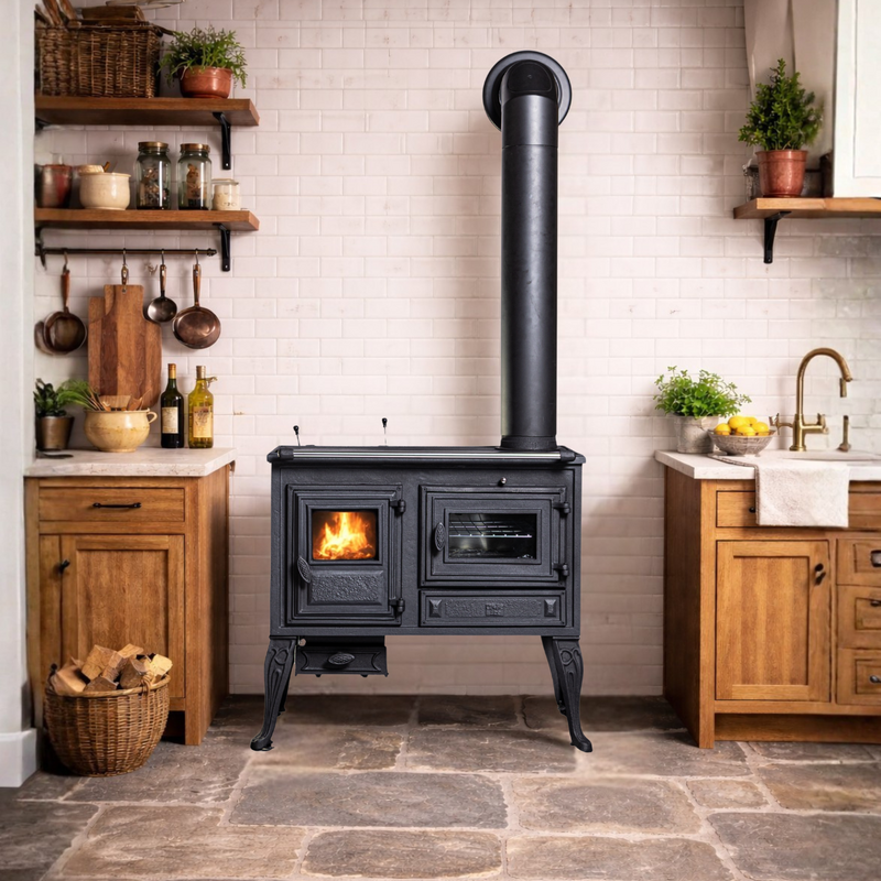 Holzherd Globe-fire Titan raumluftunabhängig Guss schwarz 8,8kW