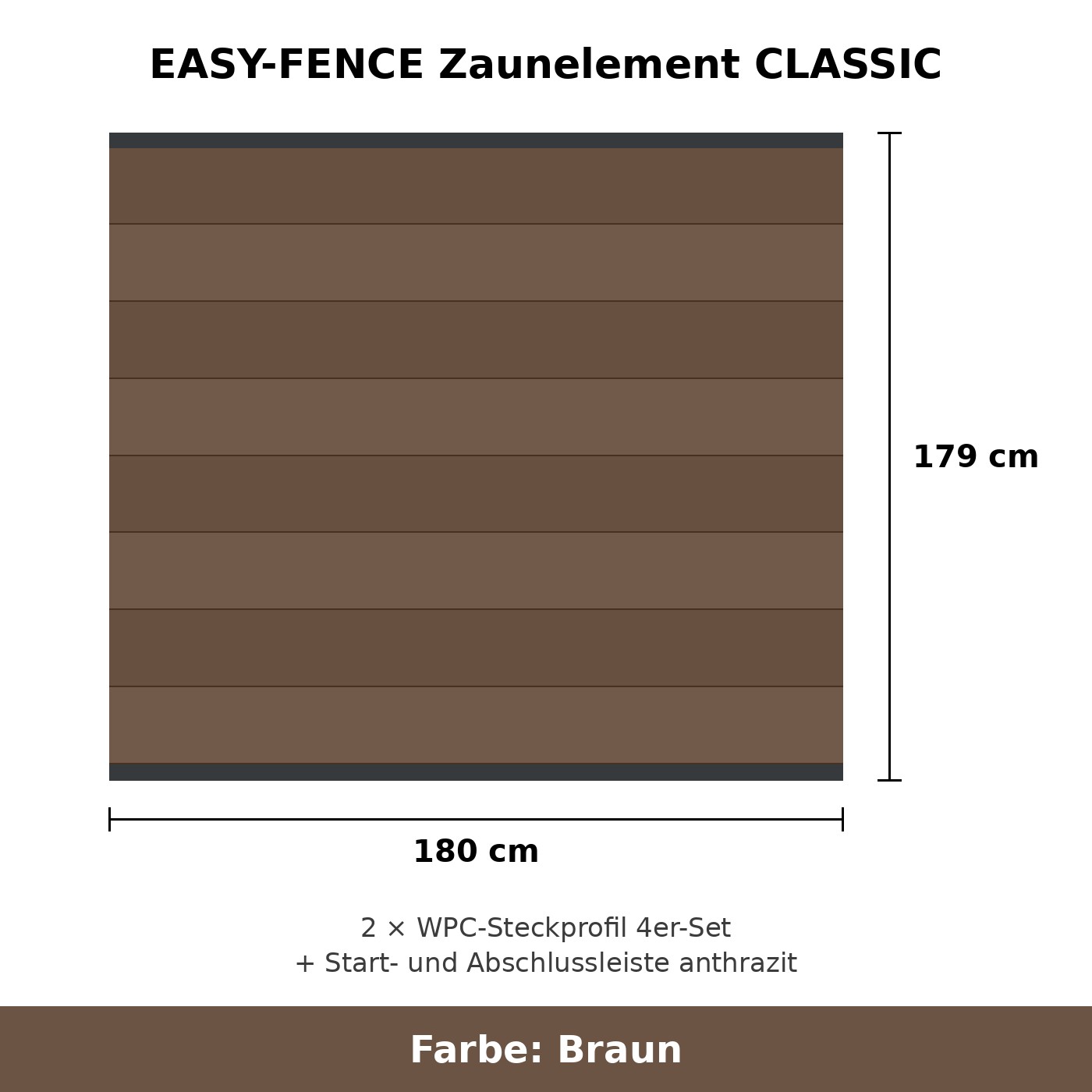 EASY-FENCE Zaunelement CLASSIC Braun 180 x 179 cm komplett
