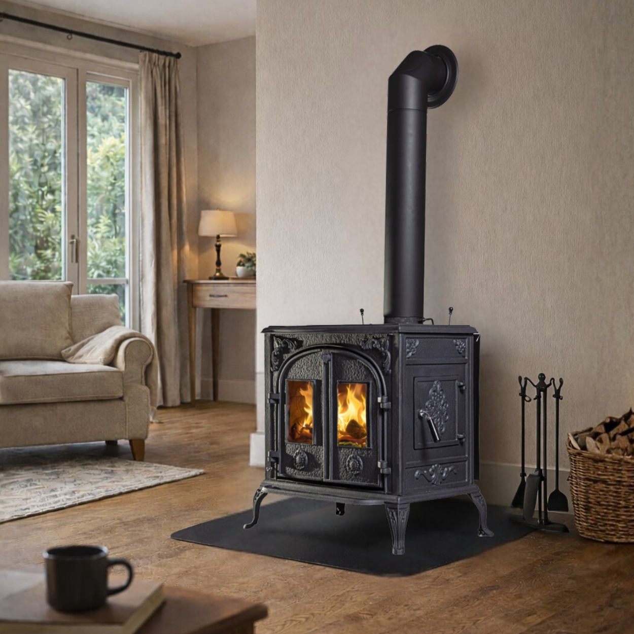 Globe Fire Comet Kaminofen Gusseisen schwarz 9,2 kW mit Kochplatte