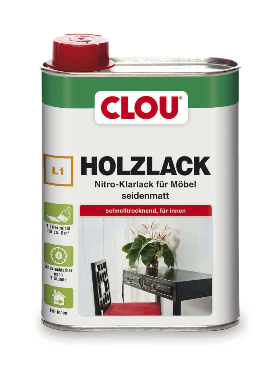 CLOU® Holzlack Nitro Klarlack für Möbel seidenmatt 0,25L L1