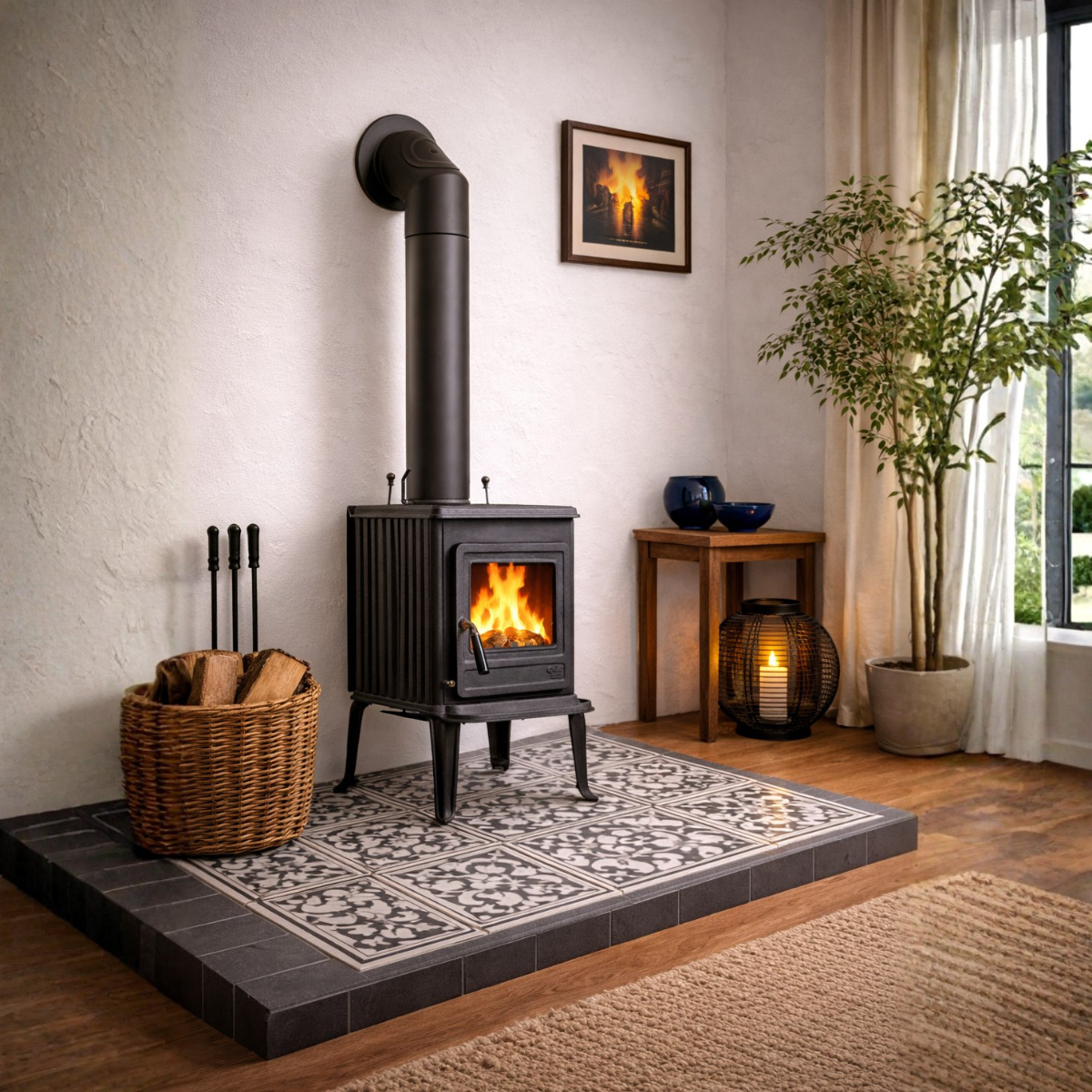 Globe Fire Saturn Kaminofen Gusseisen schwarz 6,3 kW