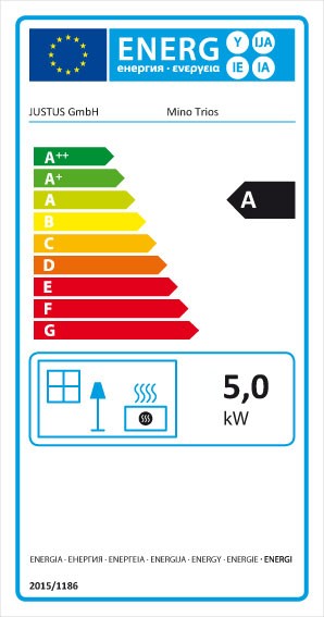 Kaminofen Justus Mino Trios 2.0 raumluftunabhängig schwarz Glas 5kW