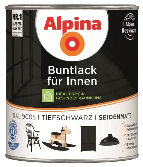 Alpina Buntlack Metalllack 0,75L tiefschwarz Ral 9005 glänzend Innen