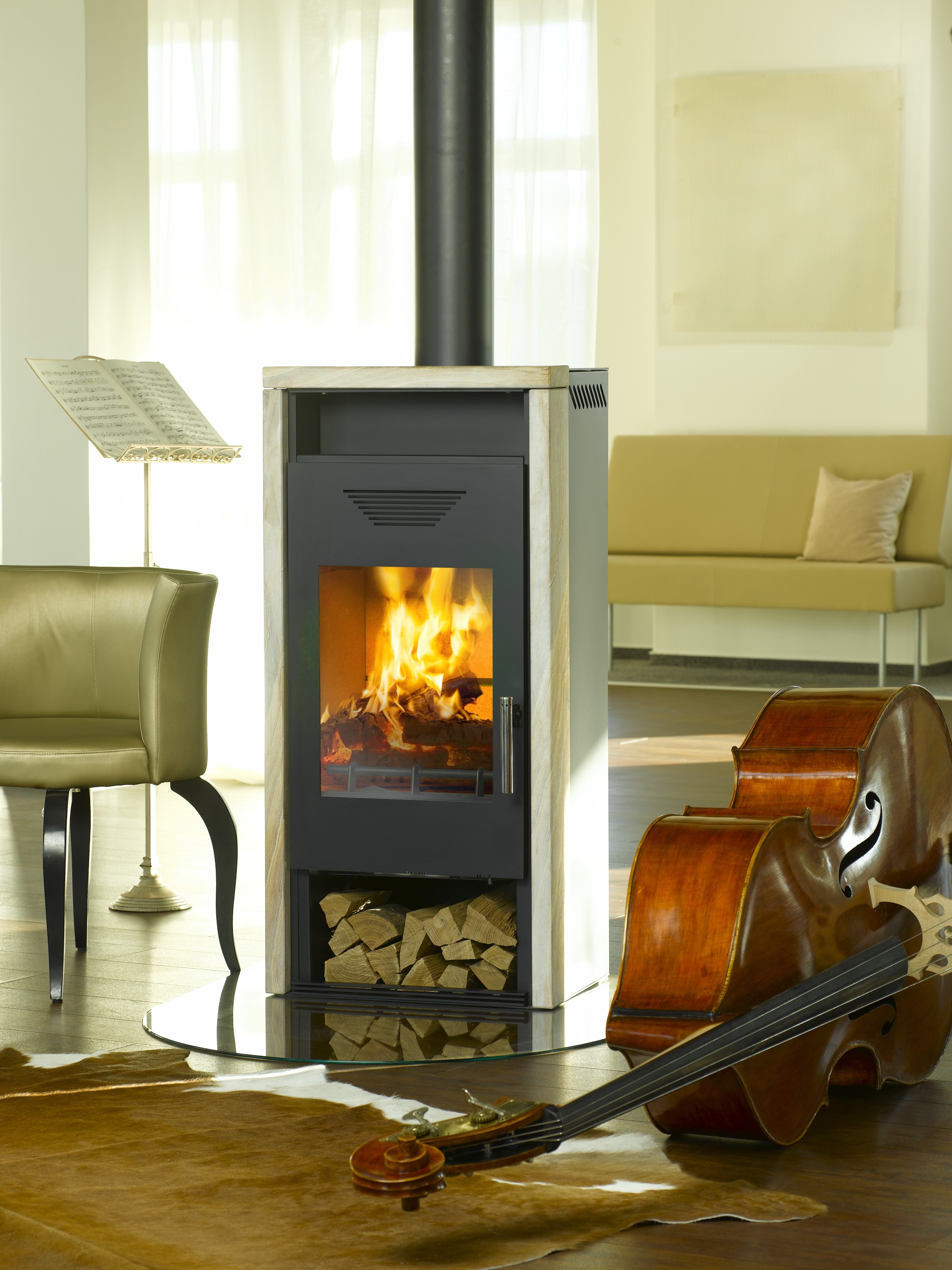 Kaminofen Wamsler KF 111 Yara Stahl gussgrau / Naturstein 6kW