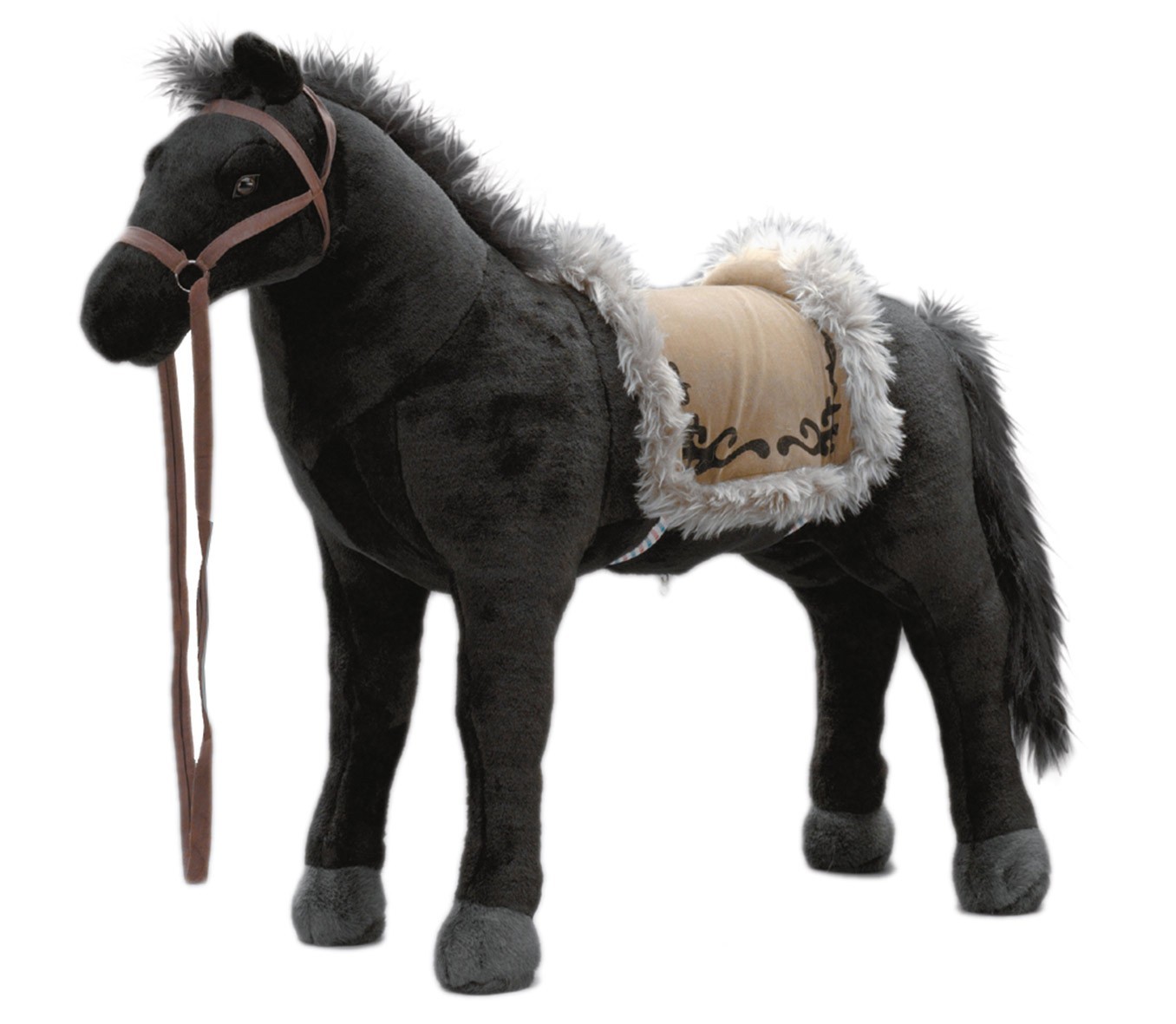 Plüschpferd schwarzes Pferd mit Sattel + Sound Happy People 58401