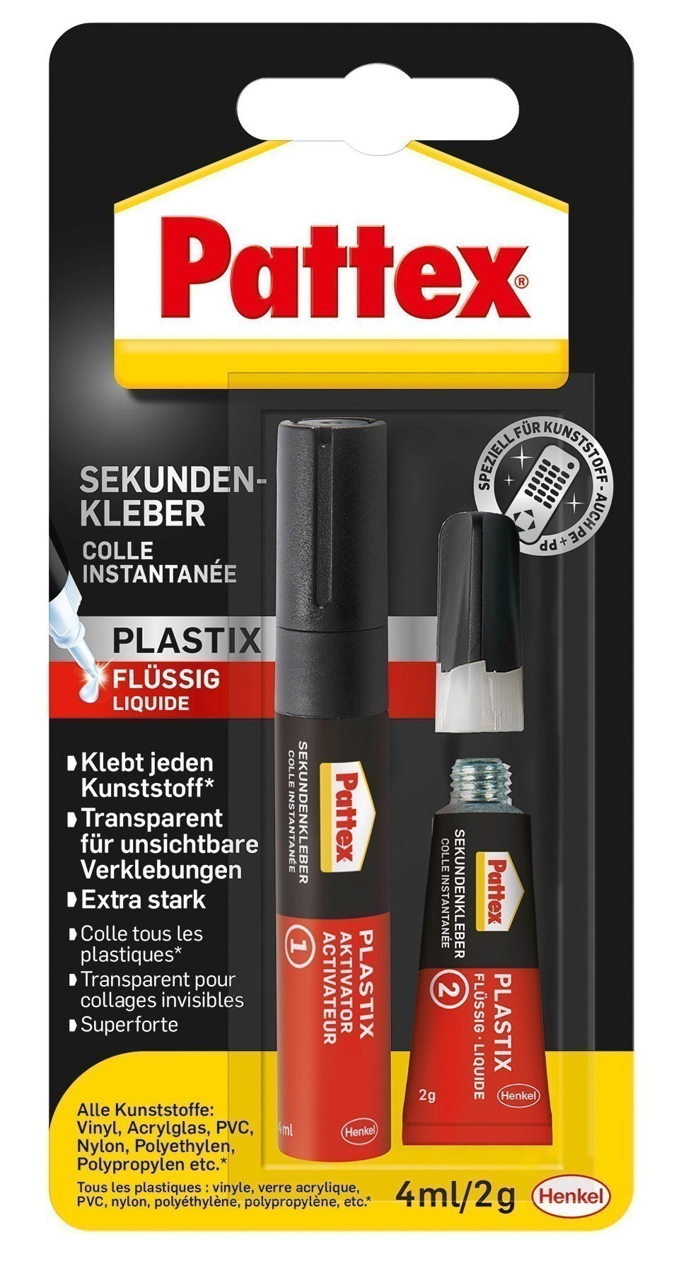 Pattex Sekundenkleber Plastix flüssig 4ml + 2g