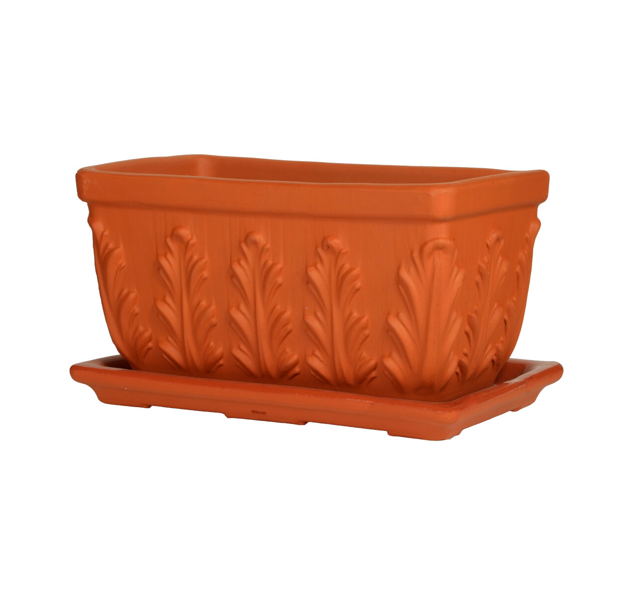 Balkonkasten Pflanzkasten Blattmotiv Ton 39,4x18,3x17,3cm terracotta