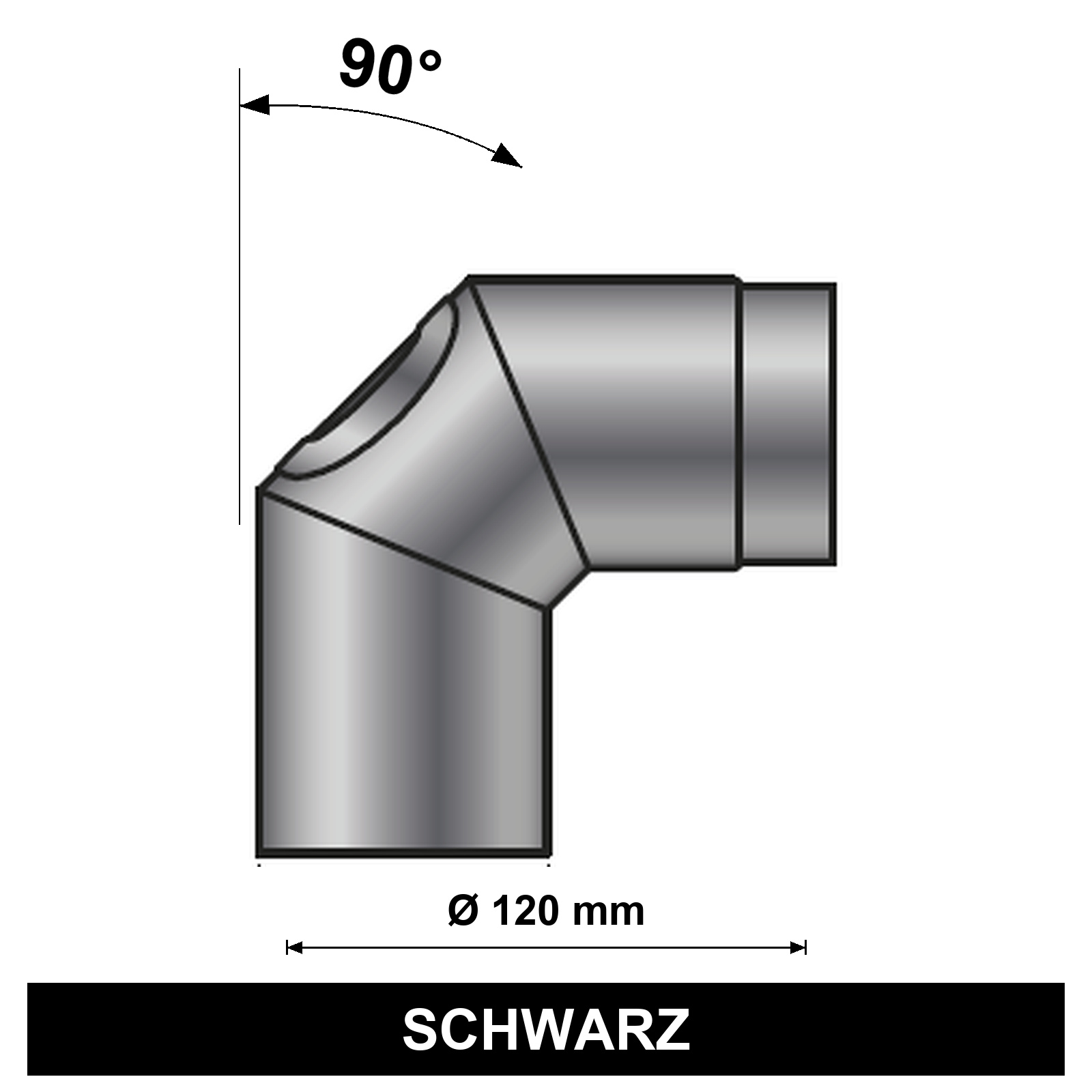 ediFire Bogen 90° Ø 120 mm mit Reinigungsöffnung, schwarz