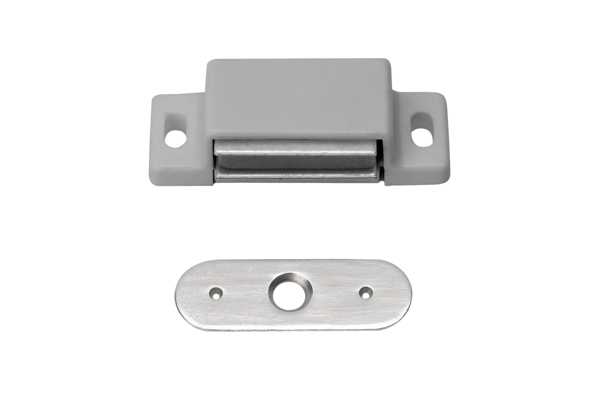 Magnetschnäpper 3 kg, feste Gegenplatte, Aluminium-Look, 2 Stück