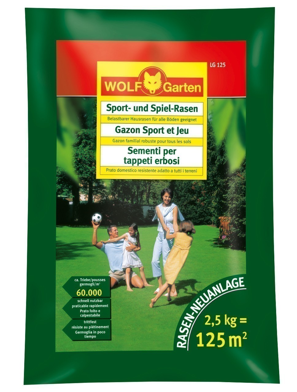 Wolf Garten Rasensamen / Saatgut für Sport-Spiel Rasen LG125 für 125m²