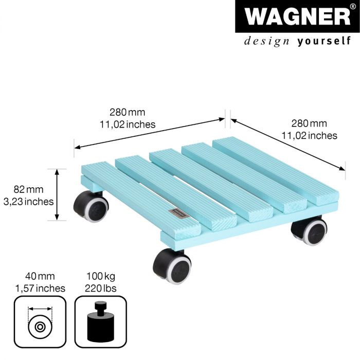 Multiroller Pflanzenroller Holz hellblau 280x280 mm für 100 kg