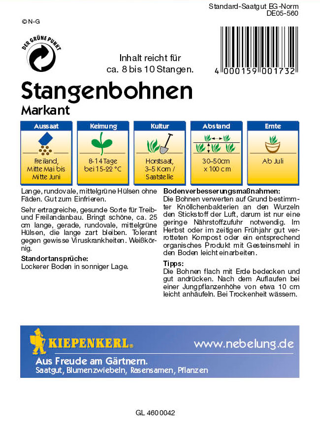 Saatgut Bohnen Markant