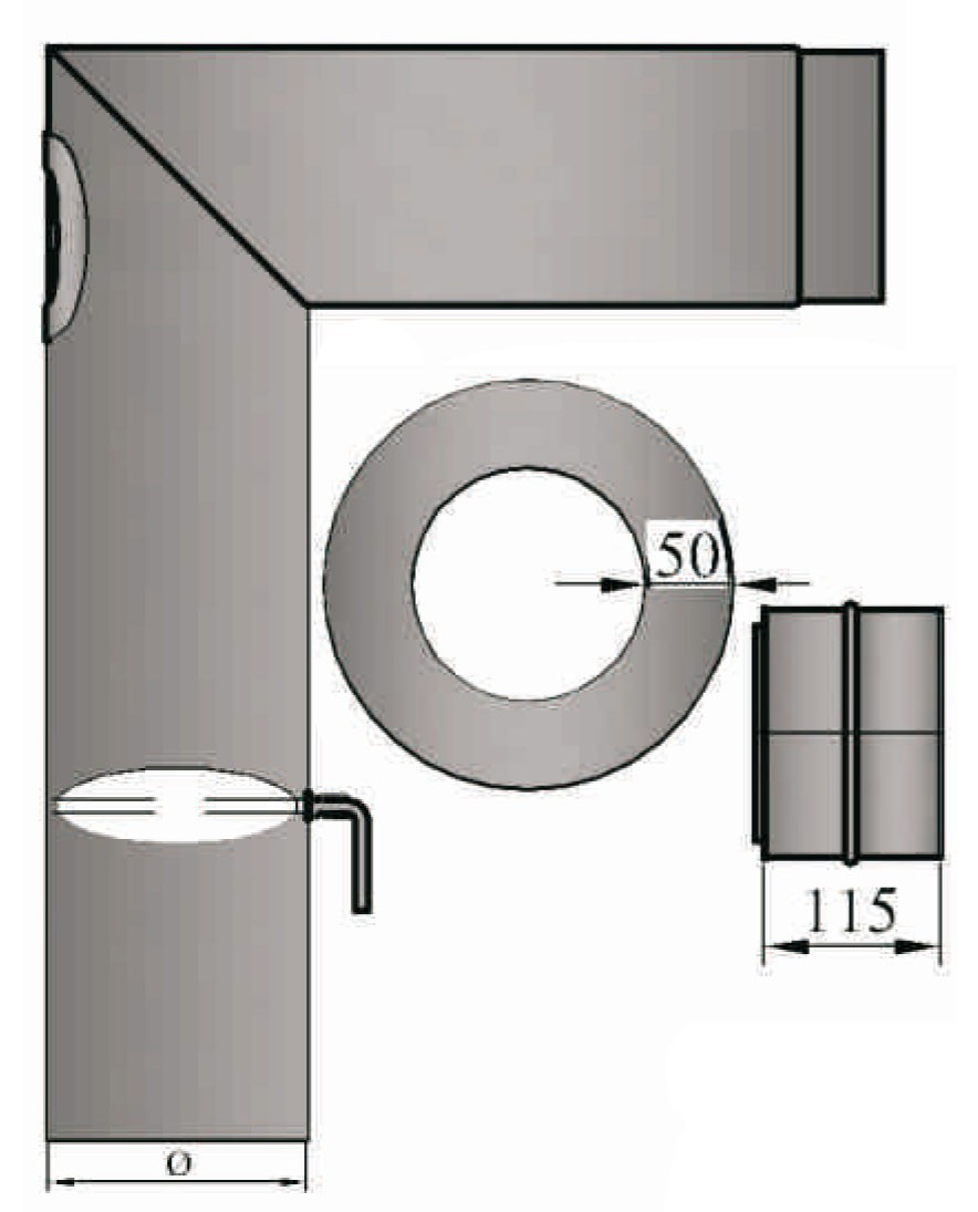 Ofenrohr / Rauchrohr Set 3 Ø150mm Stahl grau verschliffen 500x655mm