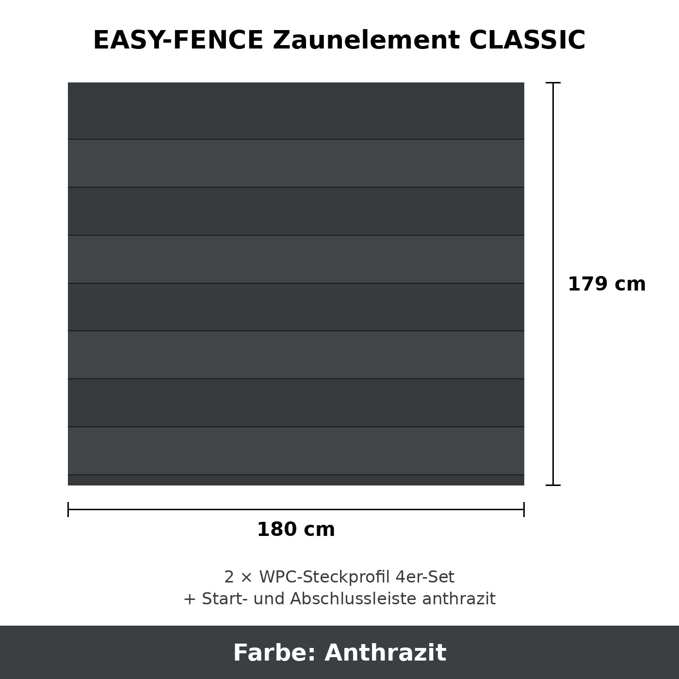 EASY-FENCE Zaunelement CLASSIC Anthrazit 180 x 179 cm komplett