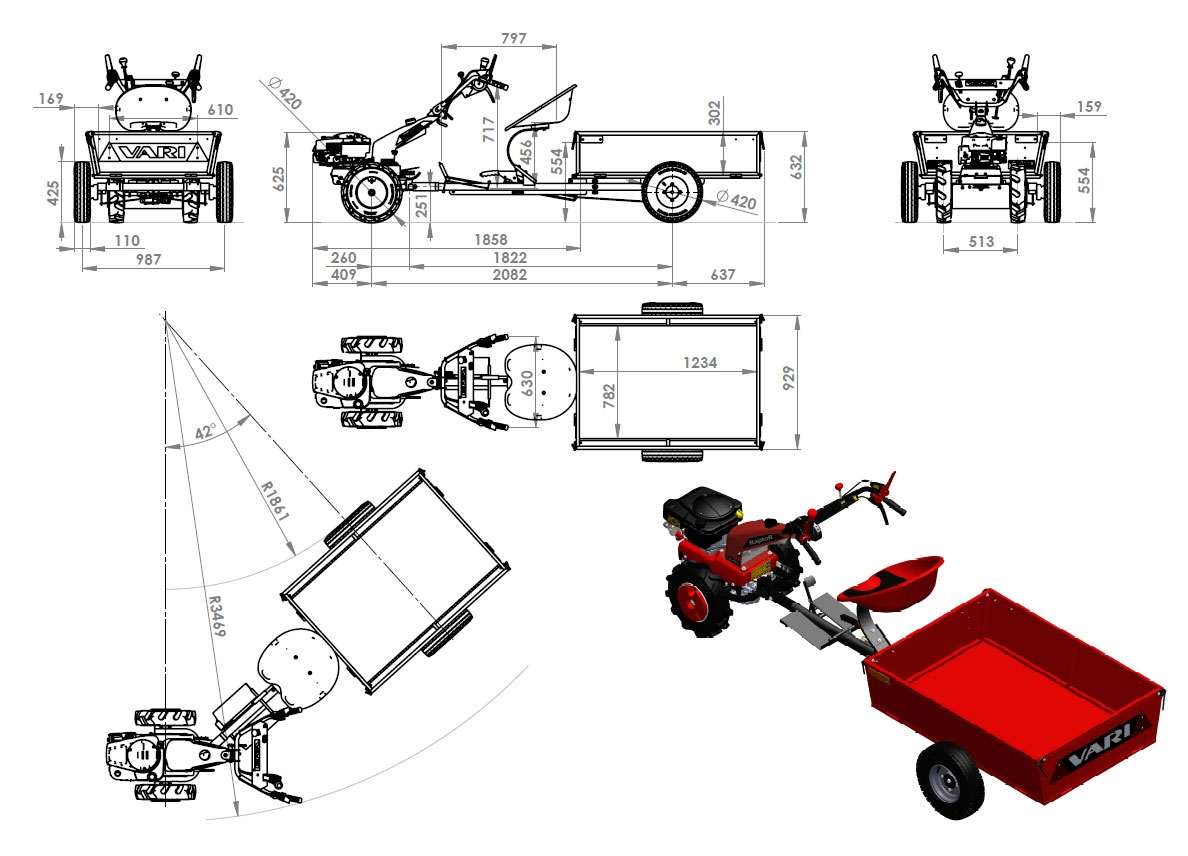 Anbau Kippanhänger ANV-200 für Motoreinachser Raptor