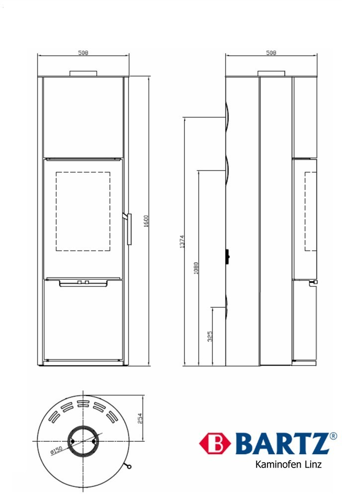 Kaminofen Bartz Linz raumluftunabhängig Stahl schwarz 7kW