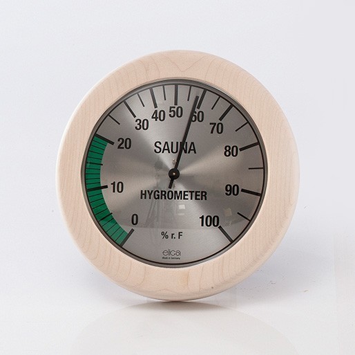 Eliga Hygrometer für Sauna Ø170mm Skala silber mit rundem Holzrahmen
