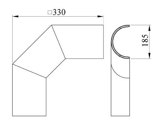 Hitzeschutz Rohrblende Winkel 90° Stahlblech grau Ø150mm seitlich