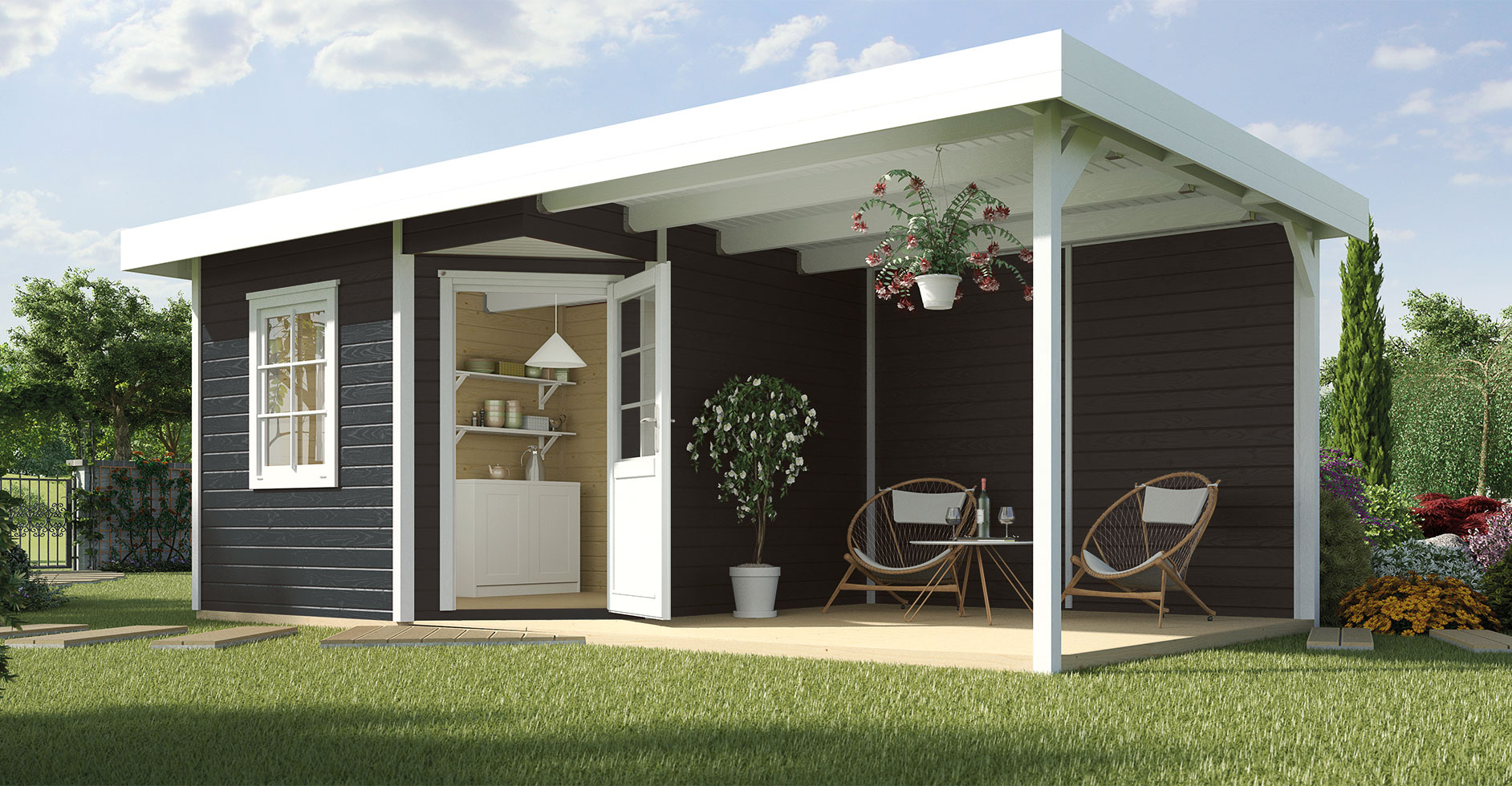 Gartenhaus 28 mm weka Designhaus 213 B+ Gr.2 anthrazit 645x358cm