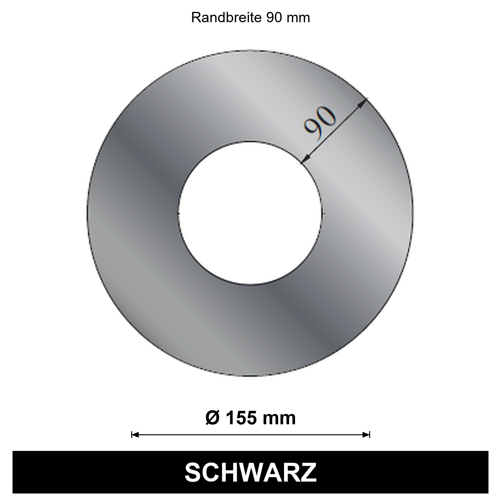 EdiFire Rosette Ø 155 mm, Rand 90 mm, schwarz