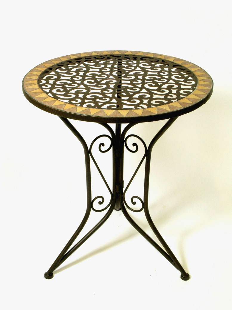 Metalltisch / Beistelltisch mit Mosaikrand braun Ø61xH72cm
