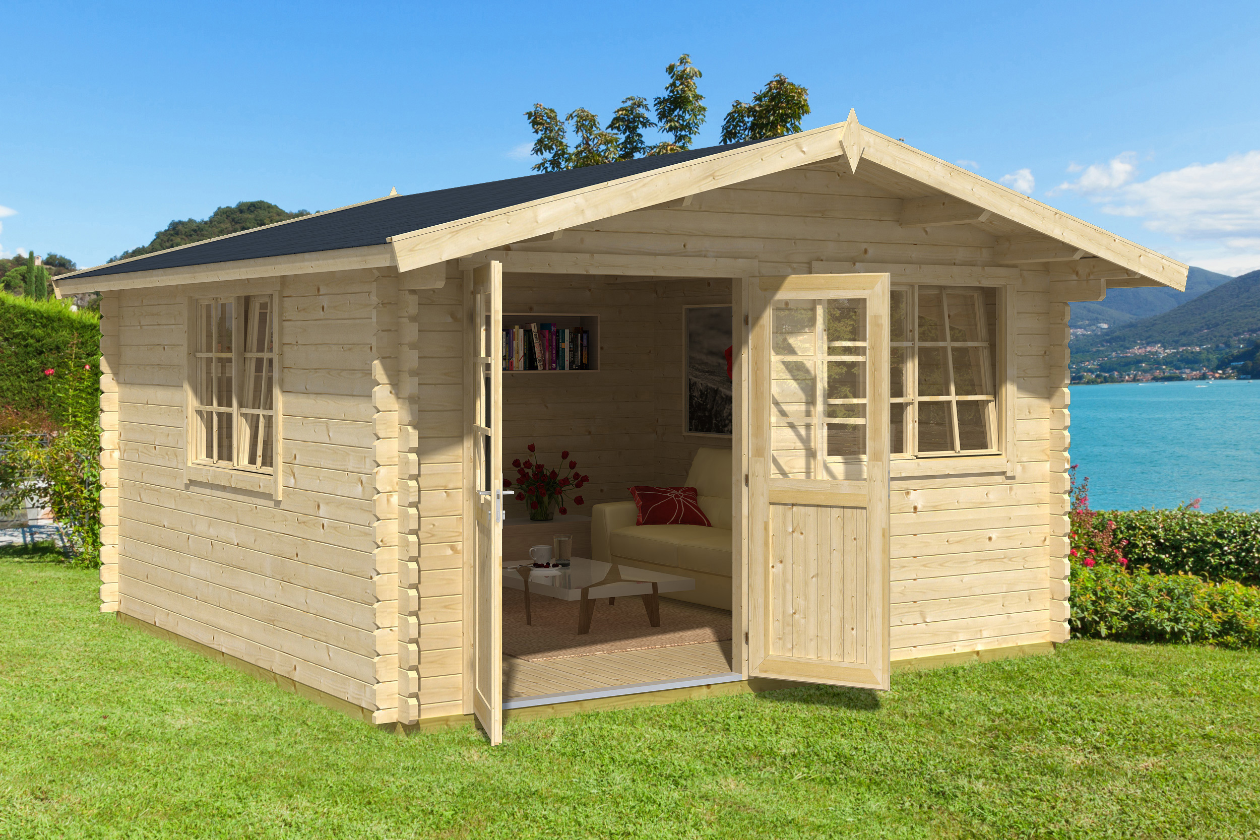Gartenhaus 401 Gr.2, natur, 40 mm, V70, DT, 2 DF,