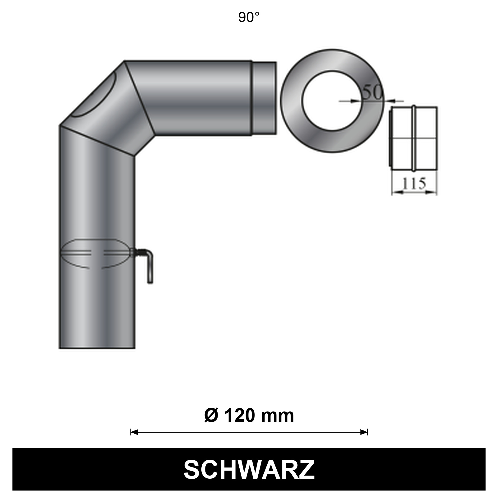 ediFire Ofenrohr-Set 2, 90° Ø 120 mm, schwarz