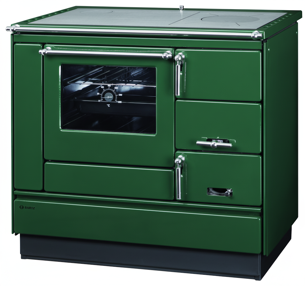 Küchenherd Kohleherd Bartz HKK 92/60 grün, rechts Stahlplatte