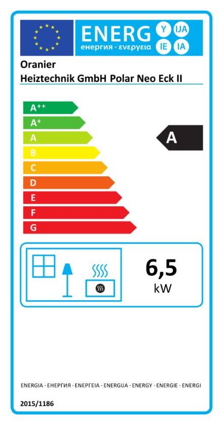Energielabel Polar Neo Eckkaminofen schwarz Speckstein 6,5kW