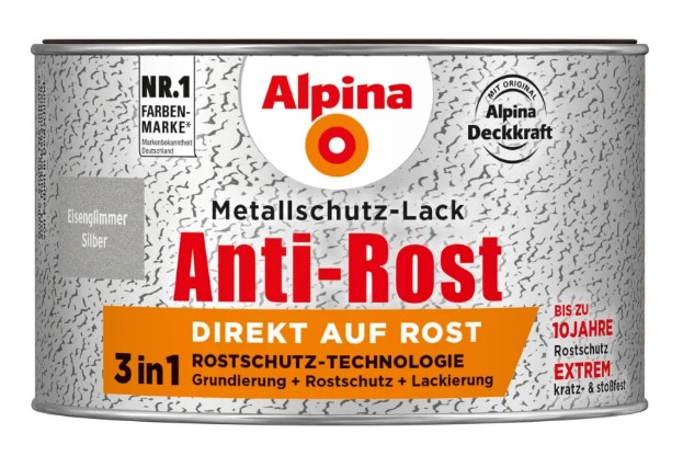 Alpina Metallschutz-Lack Anti-Rost Eisenglimmer Silber 300ml