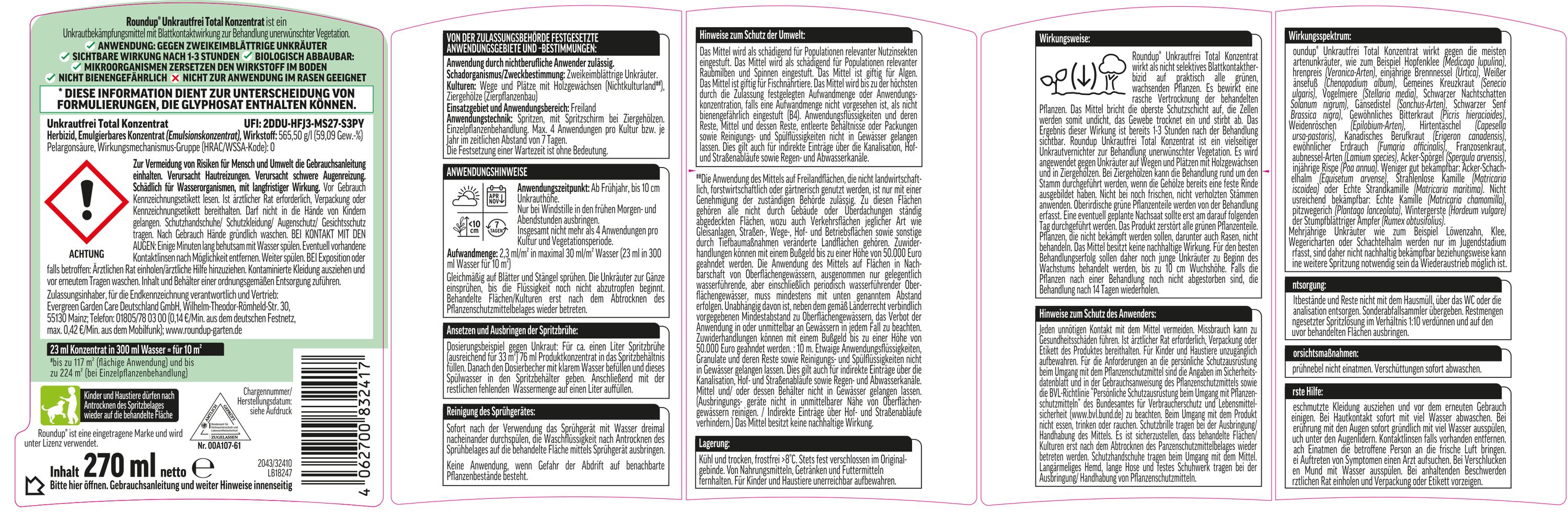 Roundup® Unkrautfrei Total Konzentrat (270 ml)