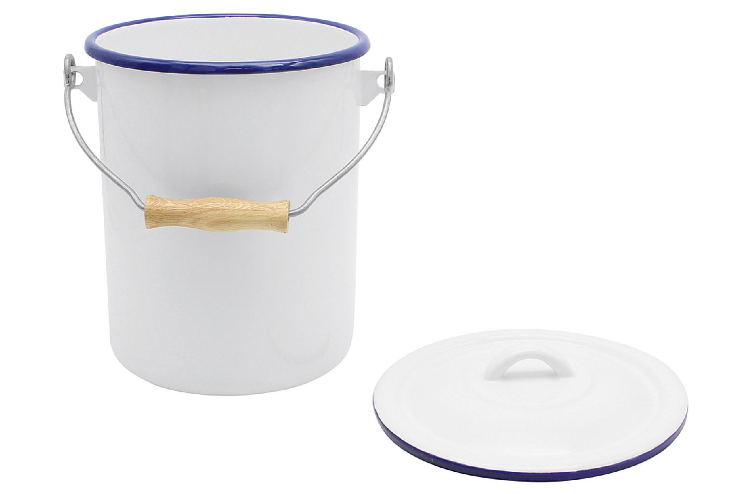 Mülleimer mit Deckel emaille weiss 3 Liter