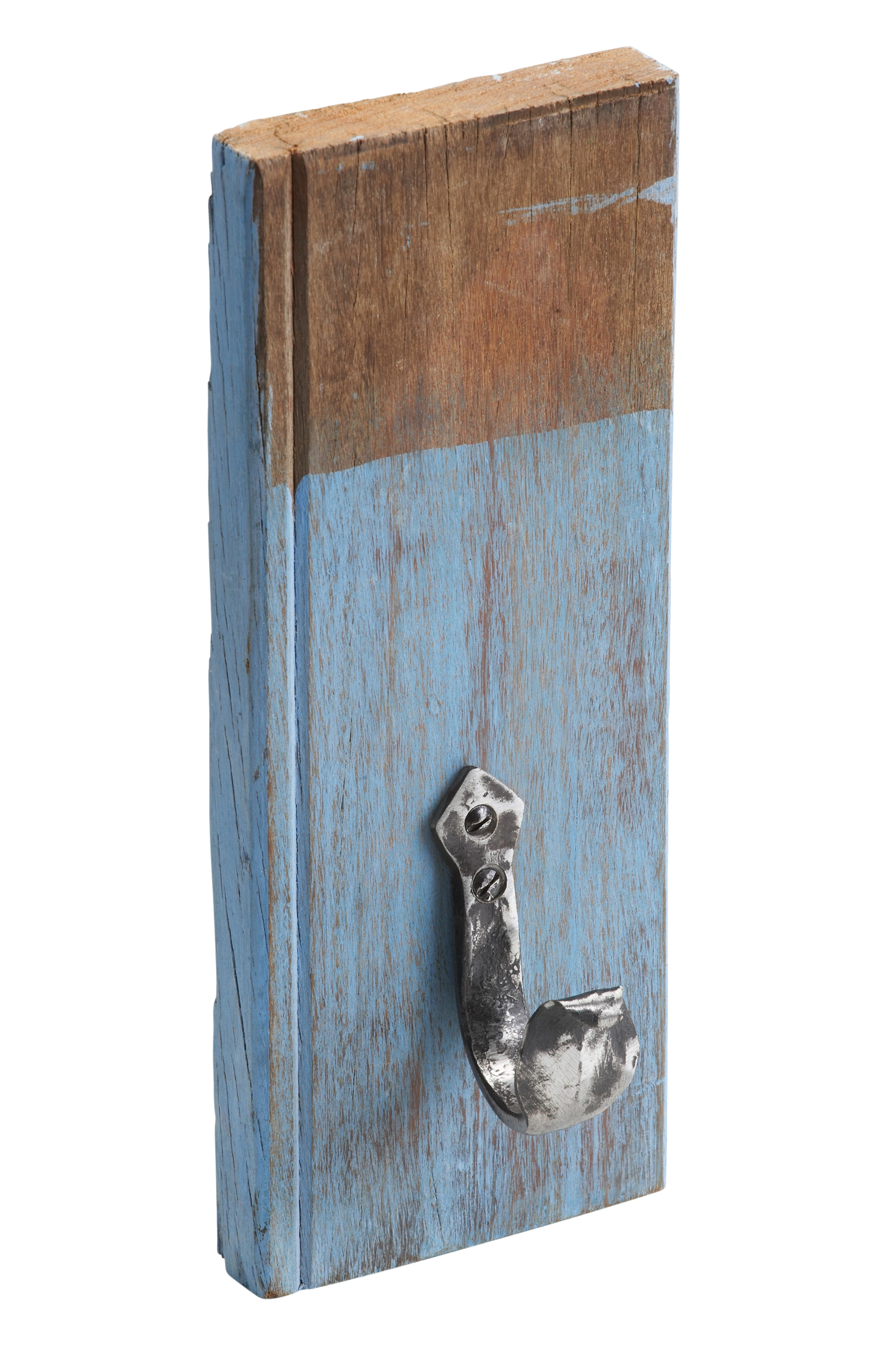 Wandhaken Vintage 255 × 105 mm, Naturholz und Stahl, blau, 1 Stück