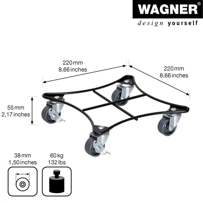 Multiroller Pflanzenroller Stahl schwarz 220x220 mm für 60 kg
