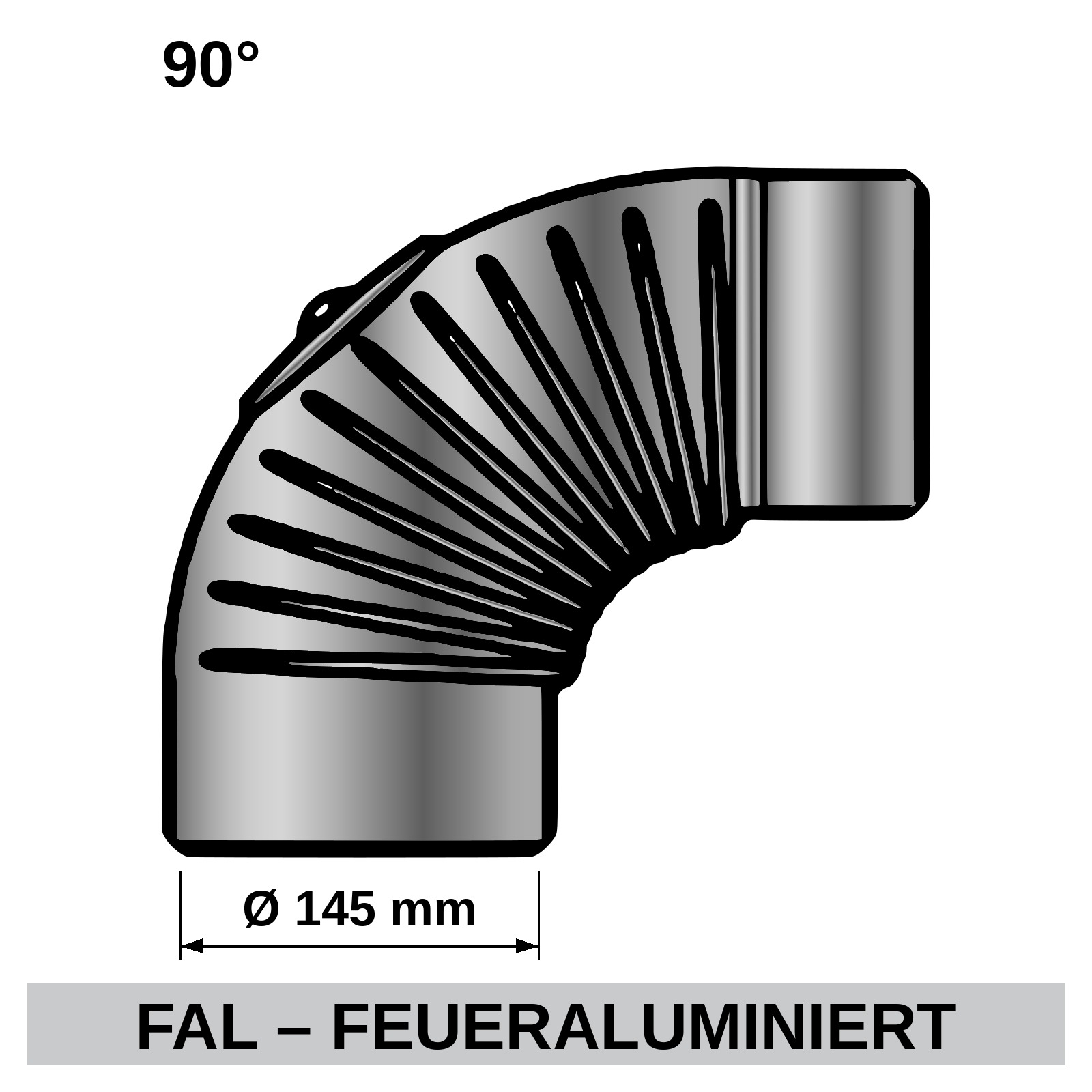 ediFire Ofenrohrbogen 90° Ø 145 mm, mit Tür, feueraluminiert