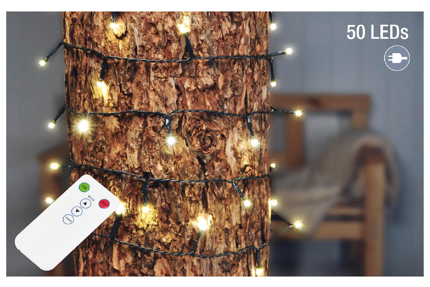 HI LED Lichterkette mit 50 LED und Fernbedienung IP44 Adapter