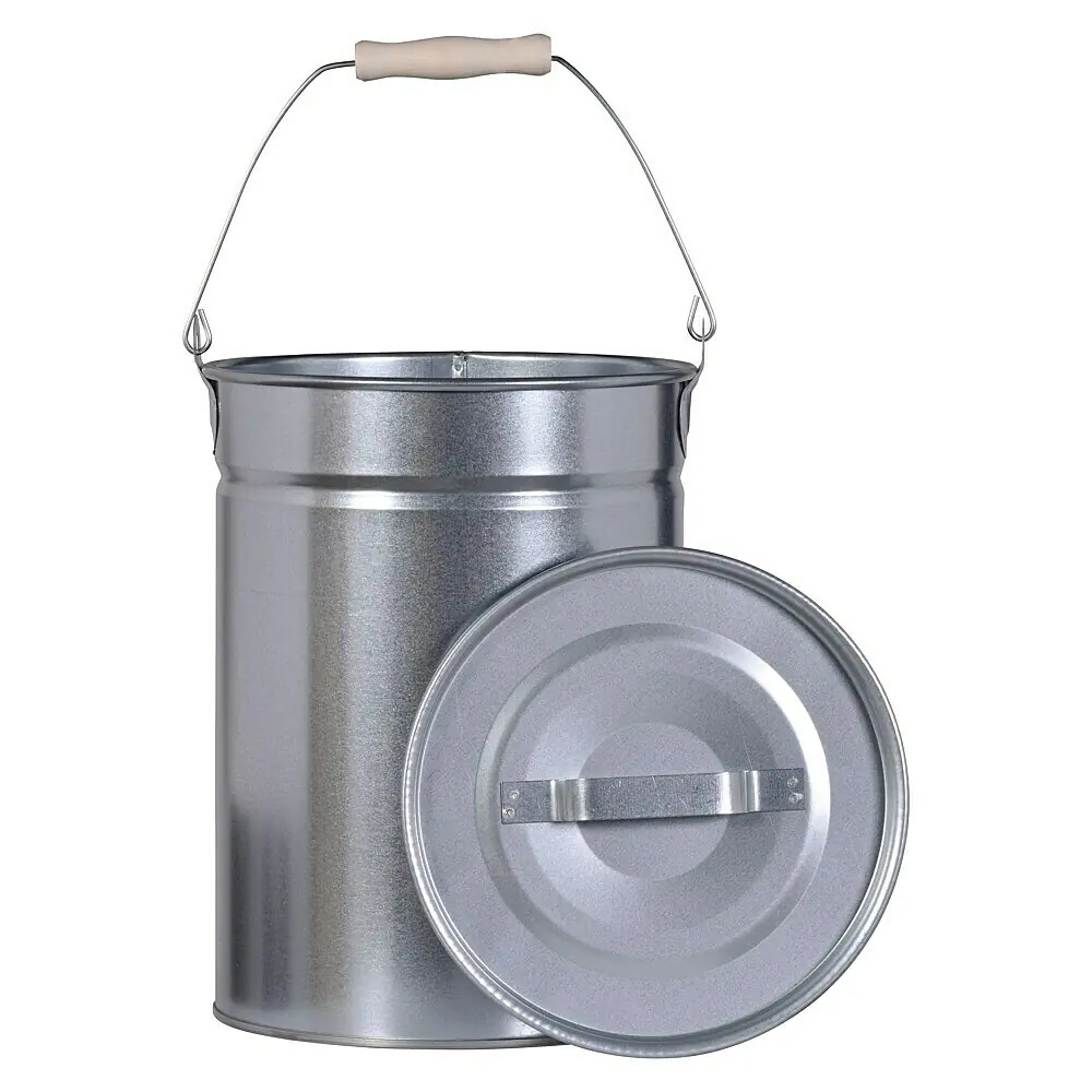 Ascheeimer 14 l verzinkt mit Deckel und Holzgriff