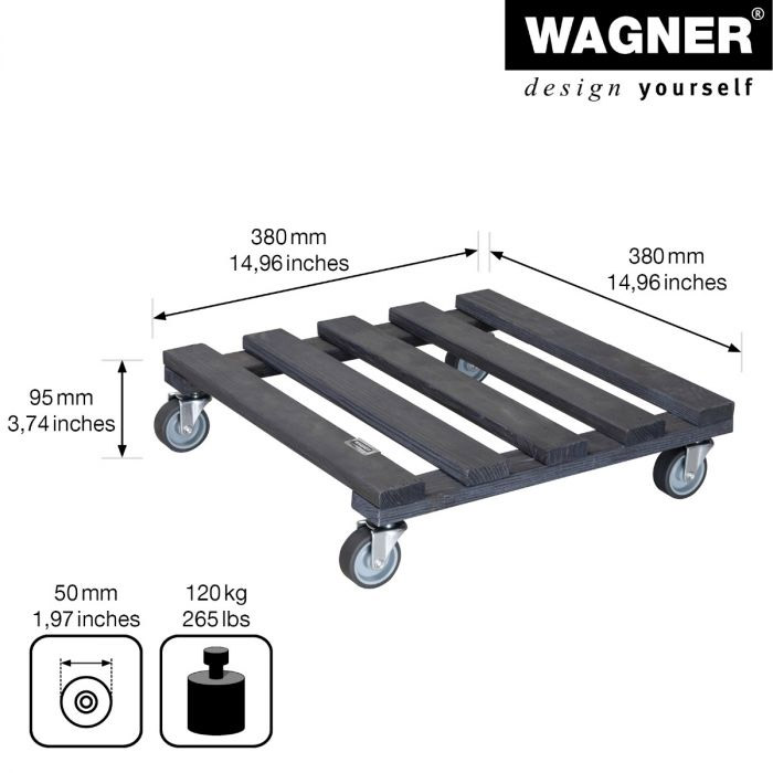 Multiroller Pflanzenroller Holz anthrazit 380x380 mm für 120 kg