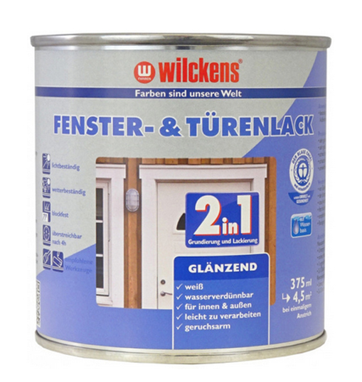 Wilckens® Fenster- und Türenlack 2in1 weiß glänzend 375ml