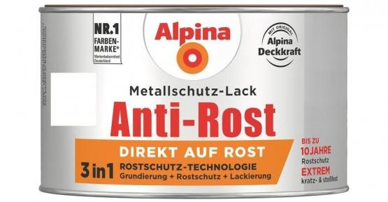 Alpina Metallschutz-Lack Anti-Rost Weiß Glänzend RAL9010 300ml